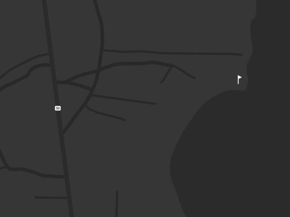 Map showing the location of Ras Shitan Cafe, marked with a flag, just off Route 50 on the Red Sea coast